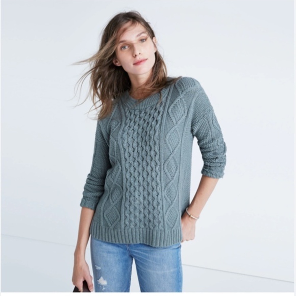 Madewell Classic Cable Pullover Gray Size Medium